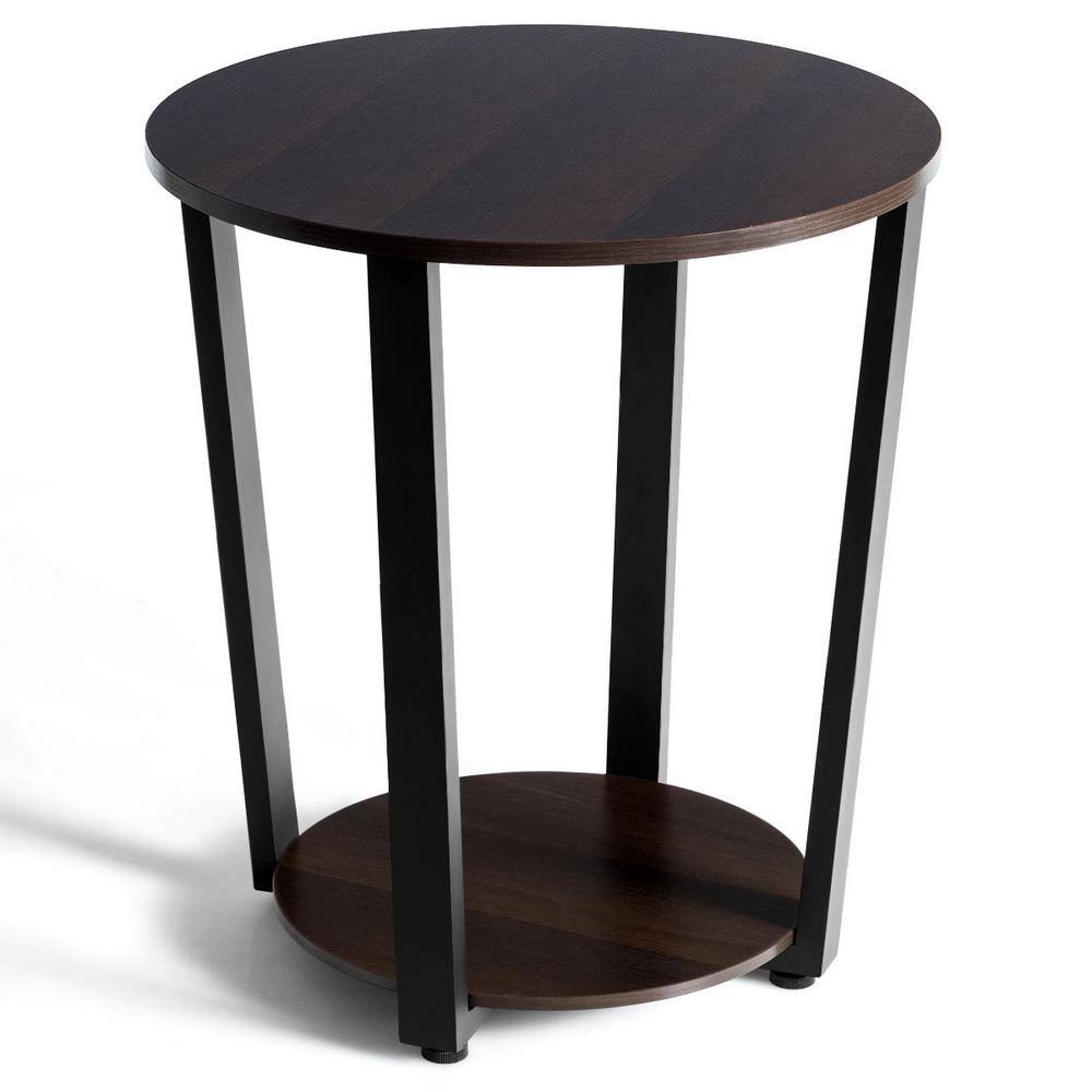 Costway Industrial 19.5 in. Brown 22.5 in. Round Wood End Table with Storage Shelf HW63074 The
