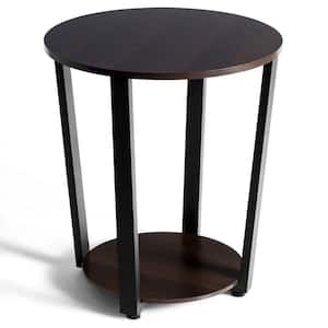 Industrial 19.5 in. Brown 22.5 in. Round Wood End Table with Storage Shelf
