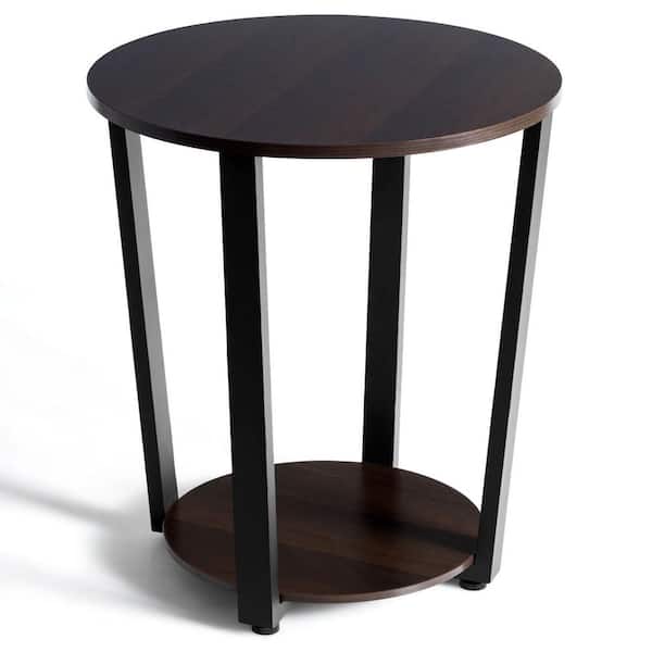 Costway Industrial 19.5 in. Brown 22.5 in. Round Wood End Table with Storage Shelf
