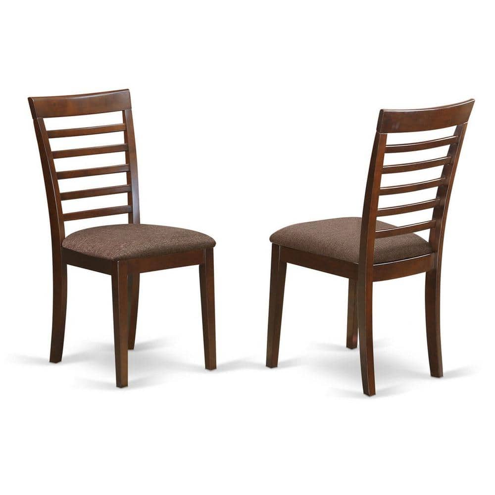 Mahogany Linen Fabric Upholstered Wood Chairs With Cushion, (Set of 2)