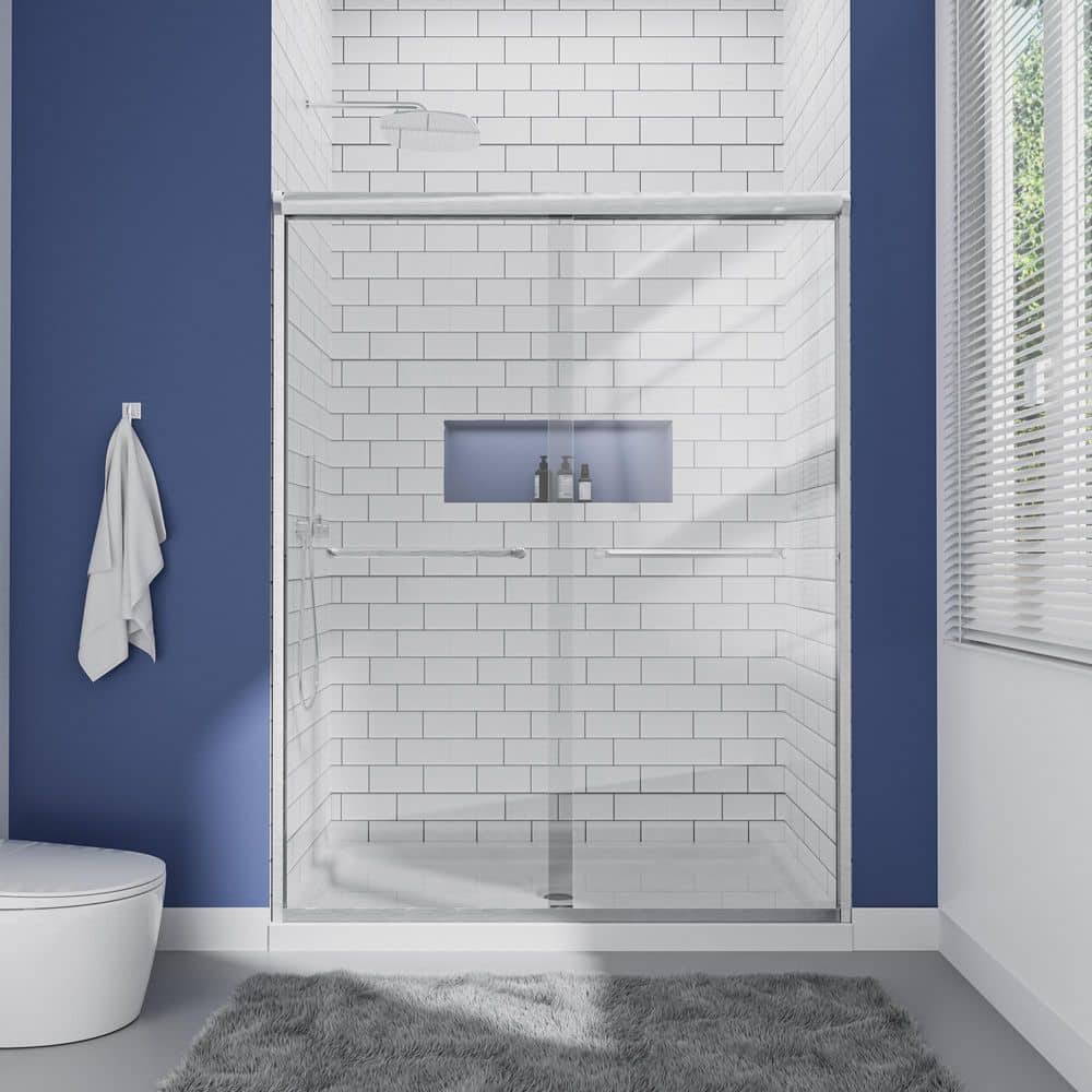 60 in. W x 72 in. H Double Sliding Framed Shower Door in Brushed Nickel with 1/4 in. Clear Glass price history on PriceWatchPro
