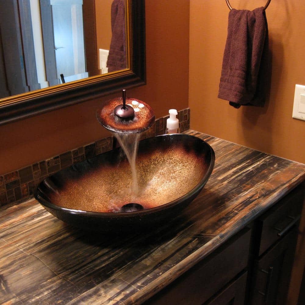 22'' Black and Copper Glass Oval Vessel Sink