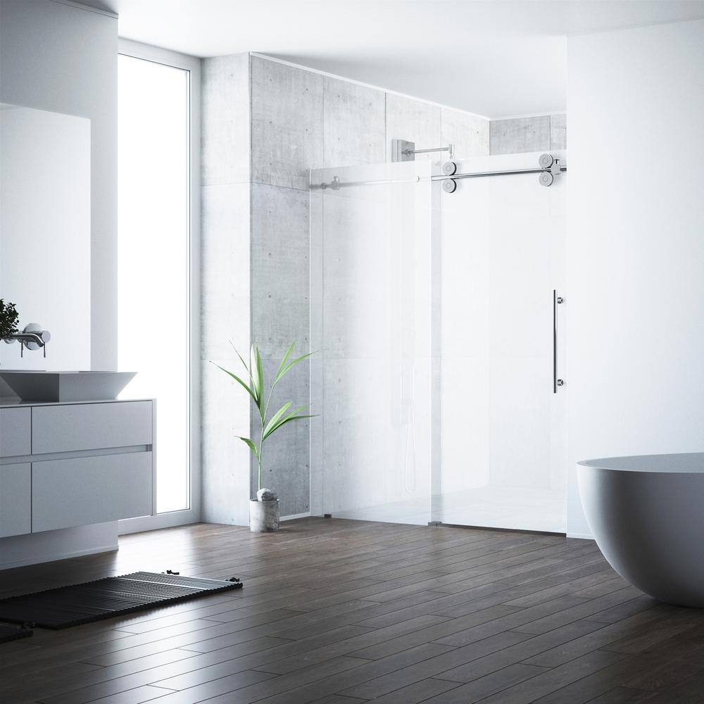 Frameless 60" Frosted Glass Sliding Shower Door with Brushed Stainless Steel Hardware