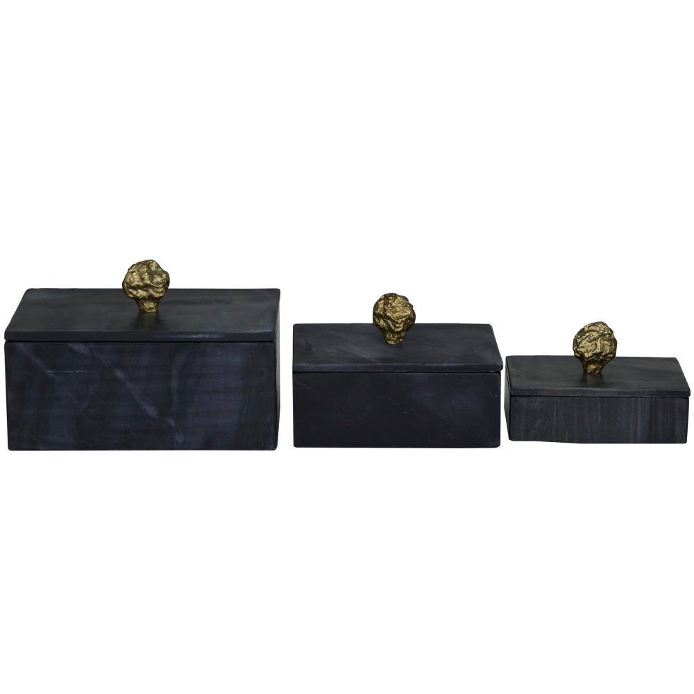 Litton Lane Rectangle Marble Box with Gold Finial (Set of 3) 041583 ...