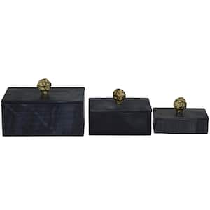 Rectangle Marble Box with Gold Finial (Set of 3)