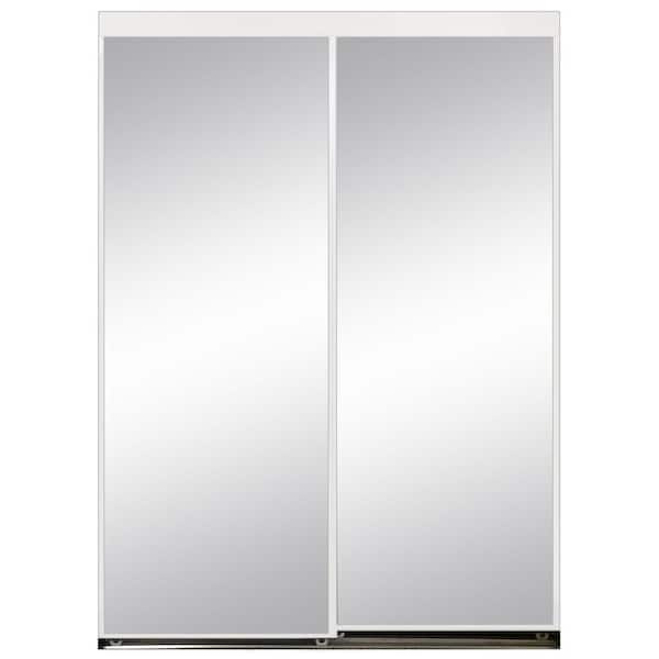 Unbranded 36 in. x 80 in. Aluminum Framed Mirror Interior Closet Sliding Door with White Trim