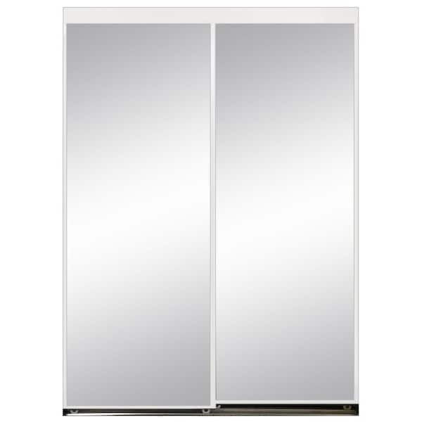 84 in. x 84 in. Aluminum Framed Mirror Interior Closet Sliding Door with White Trim