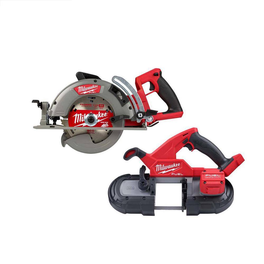 Milwaukee M18 FUEL 18V Lithium-Ion Cordless 7-1/4 in. Rear Handle Circular  Saw w/FUEL Compact Bandsaw 2830-20-2829-20 The Home Depot