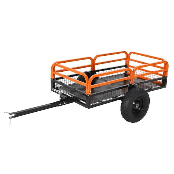 1500 lbs Heavy Duty Steel Dump Cart with Removable Side All-Terrain Pneumatic Tires Tow Behind ATV, UTV Orange
