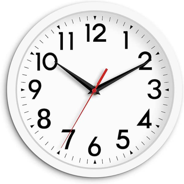 Afoxsos 10 in. White Analog Silent Non-Ticking Battery Operated for Kitchen, Office, Bedroom and Bathroom
