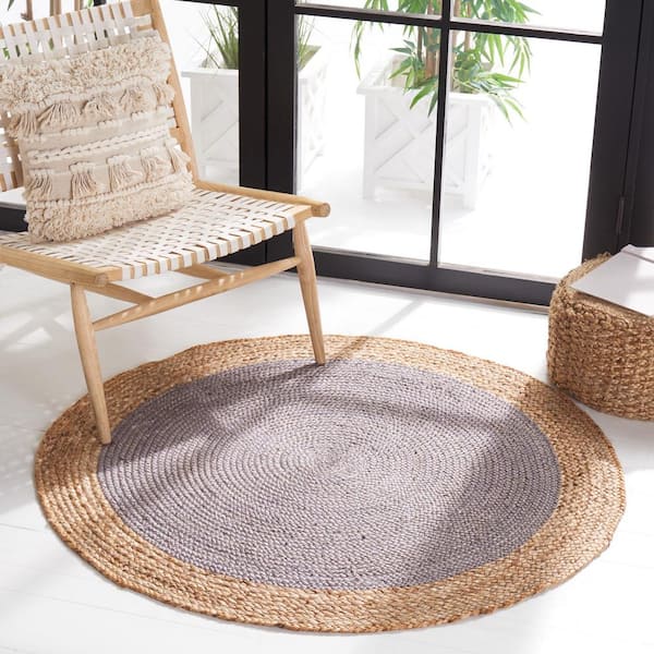 Natural Fiber Gray/Beige 4 ft. x 4 ft. Woven Ascending Round Area Rug