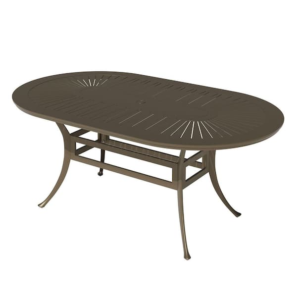 Mondawe 72 in. W x 42 in. D Brown Cast Aluminum Outdoor Patio Oval Dining Table with Retro Table Top and Umbrella Hole