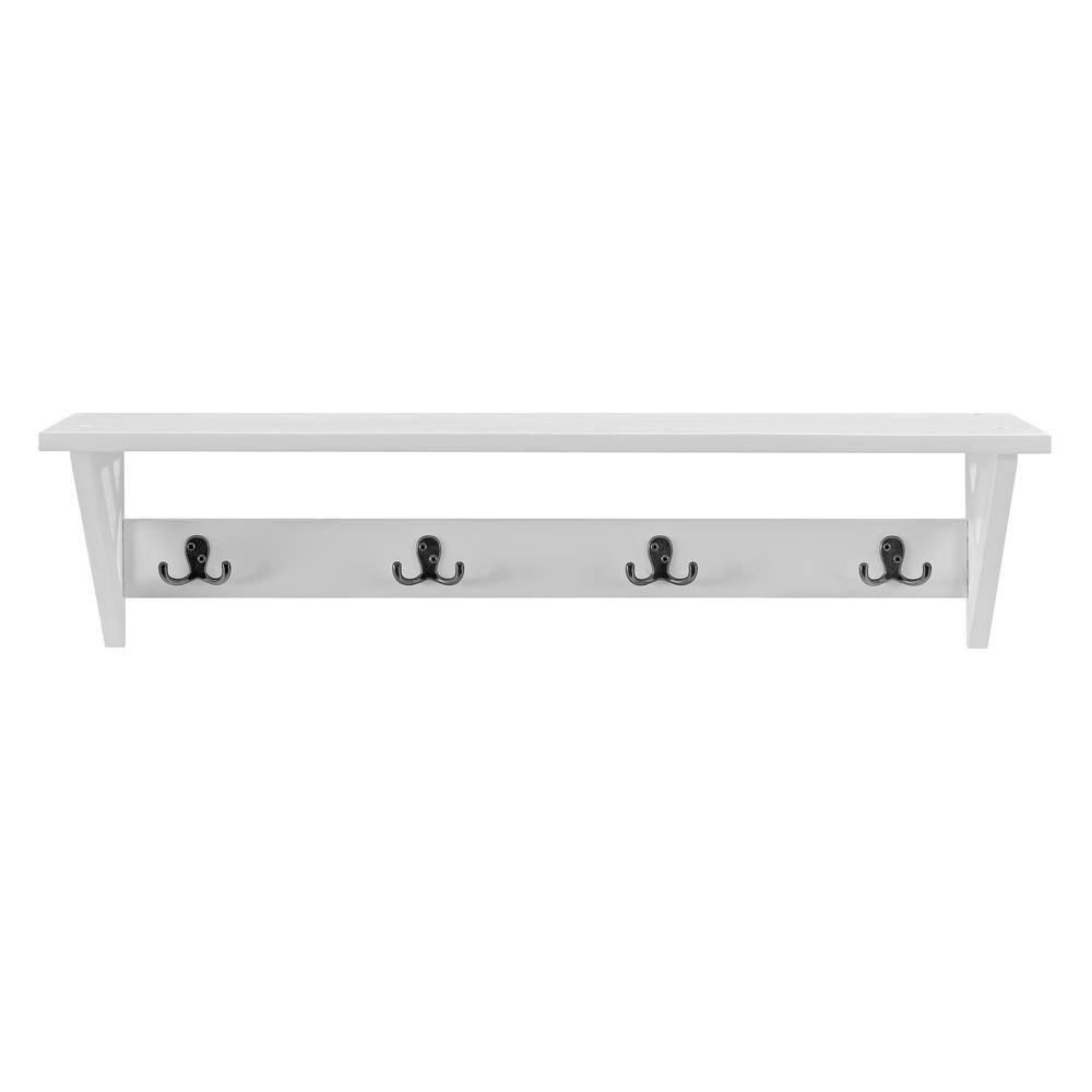 White Wall Mounted Coat Rack with Shelf and Hooks