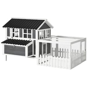Wooden Chicken Coop with Run for 4 - 6 Chickens, 68 in. x 59 in. x 42 in., Gray
