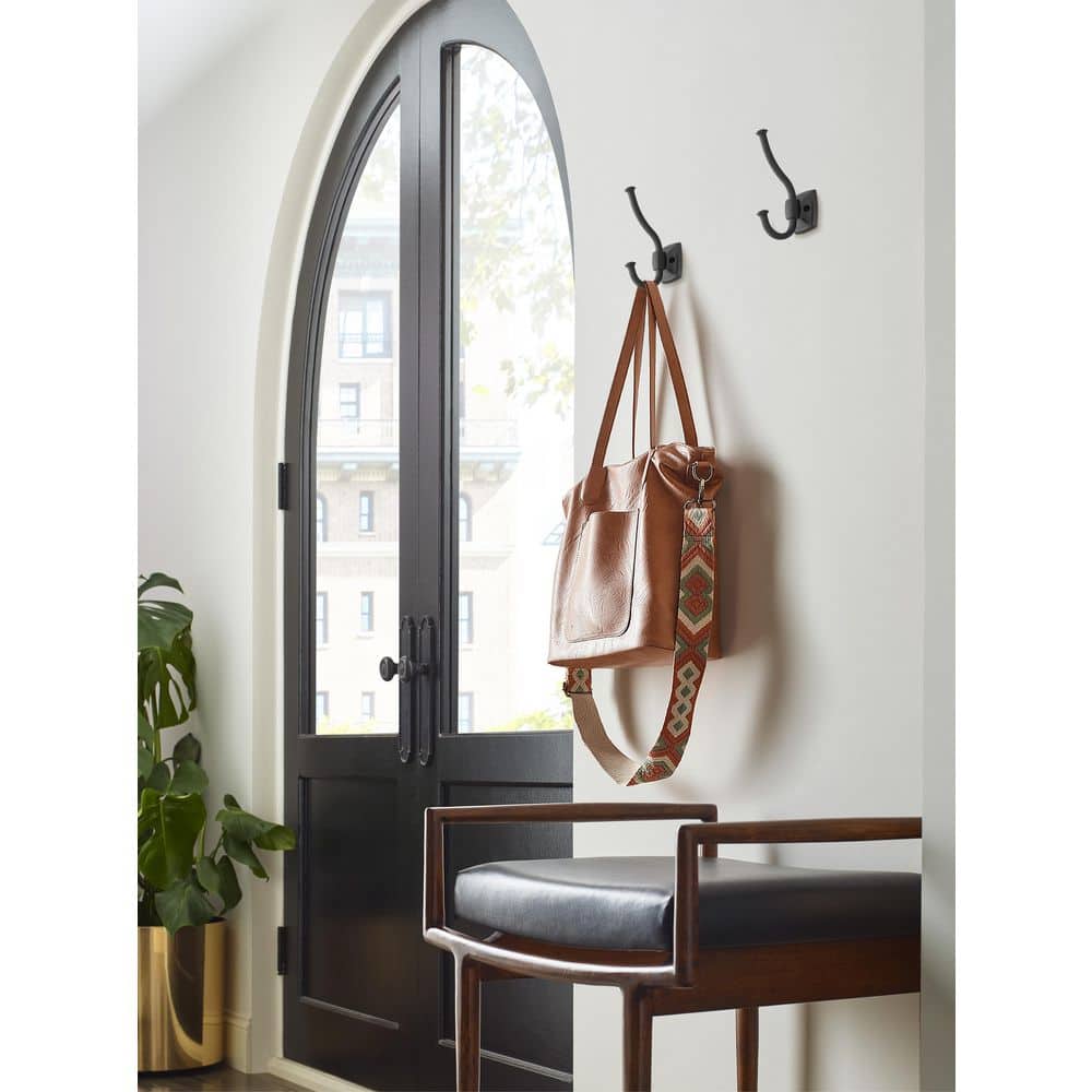 Matte Black Double Prong Decorative Metal Wall Hook