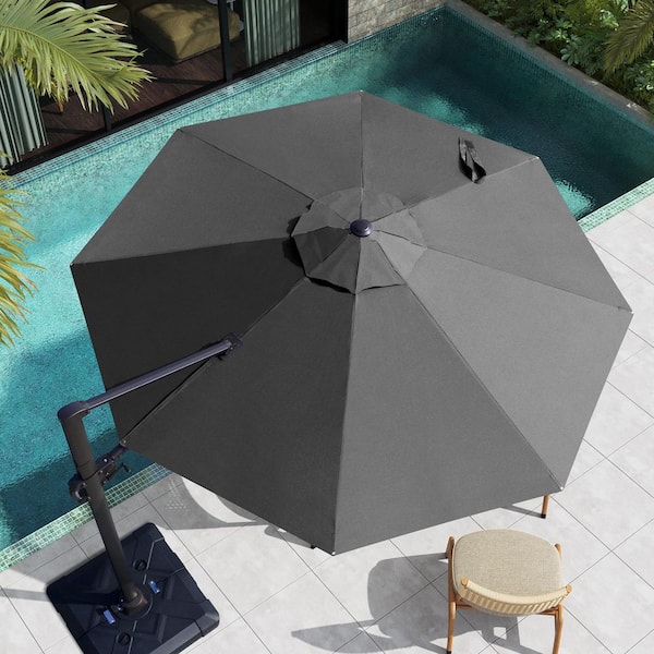 Pellebant 10 ft. Round Aluminum Heavy-Duty 360° Rotation Cantilever Patio Umbrella in Dark Gray with 220 lbs. Umbrella Base