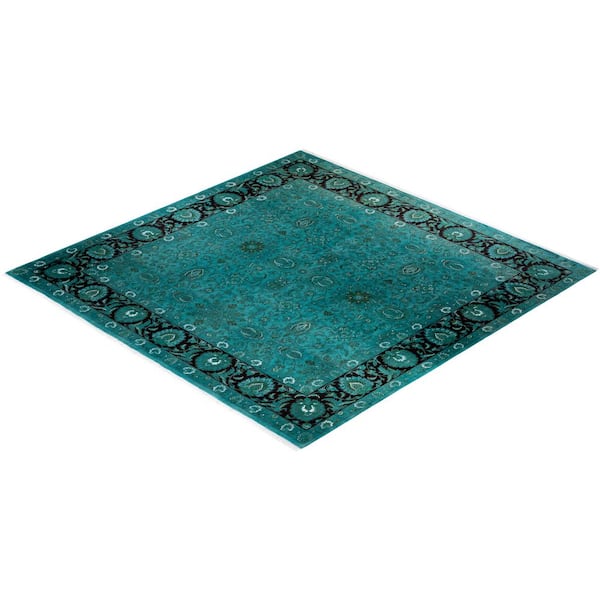 Overdyed Blue 10 ft. x 10 ft. Solid Wool Indoor Area Rug