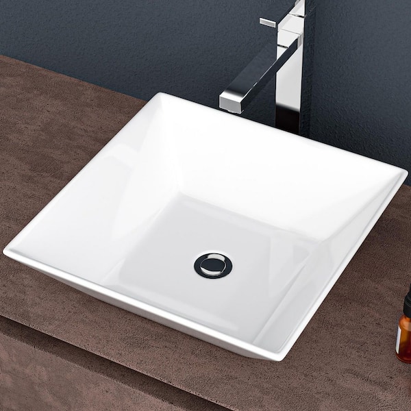 16 in. Vessel Square Bathroom Sink in White Ceramic