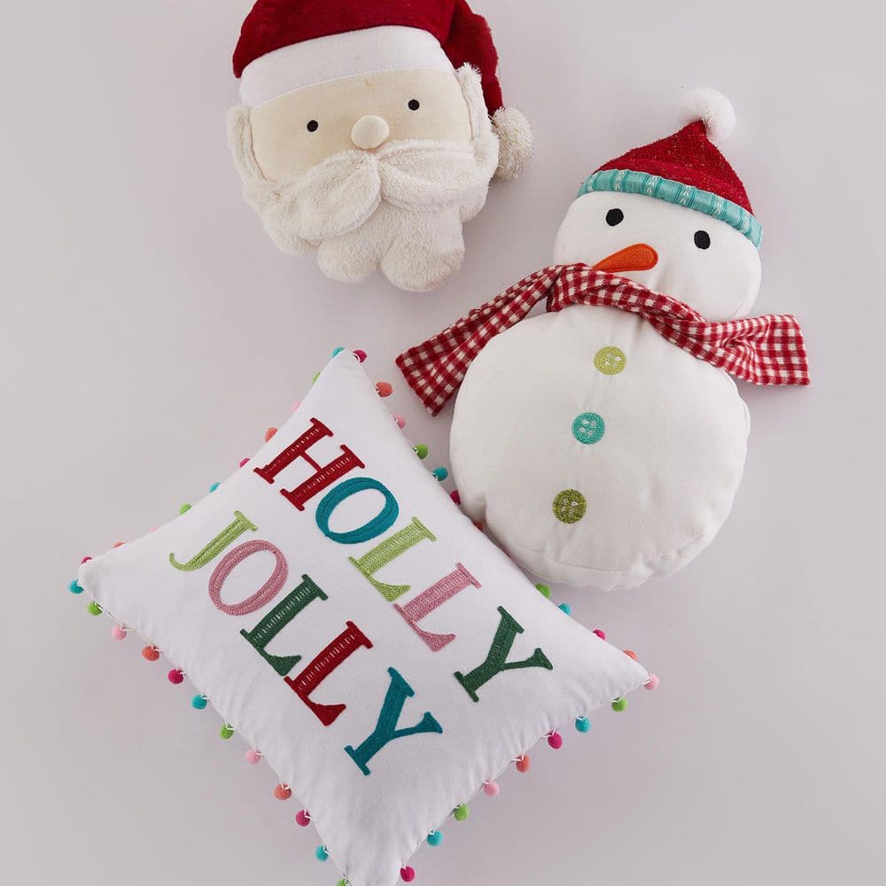 Merry & Bright Embroidered Snowman Pillow with Red Scarf
