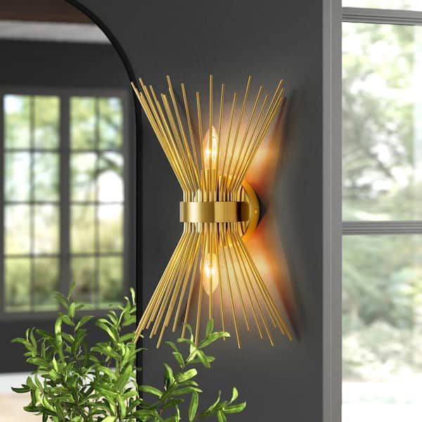 Rennnsan Noad 11 in. 2-Light Dimmable Gold Wall Sconce