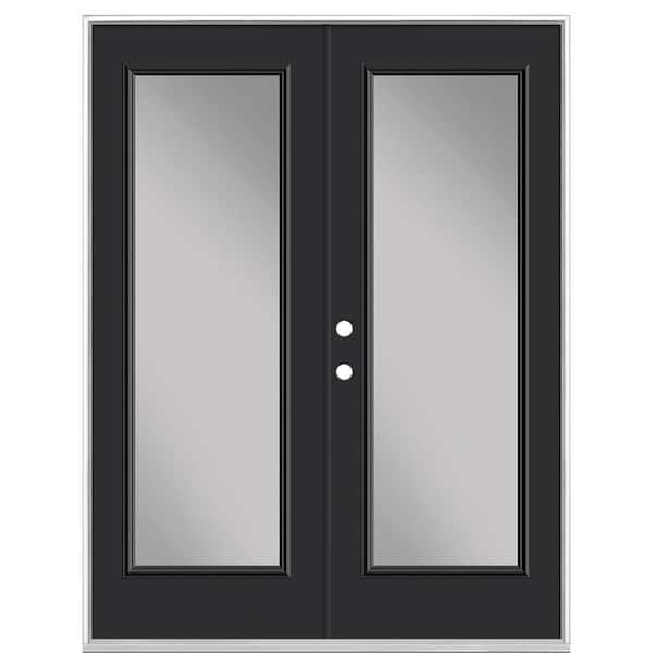 Masonite 60 in. x 80 in. Jet Black Steel Prehung Right-Hand Inswing Full Lite Clear Glass Patio Door without Brickmold