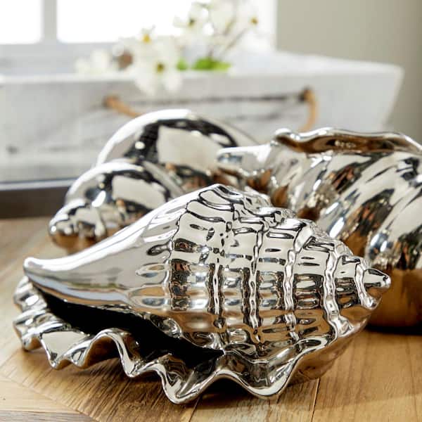 Litton Lane Silver Ceramic Shell Shell Sculpture (Set of 3) 92841
