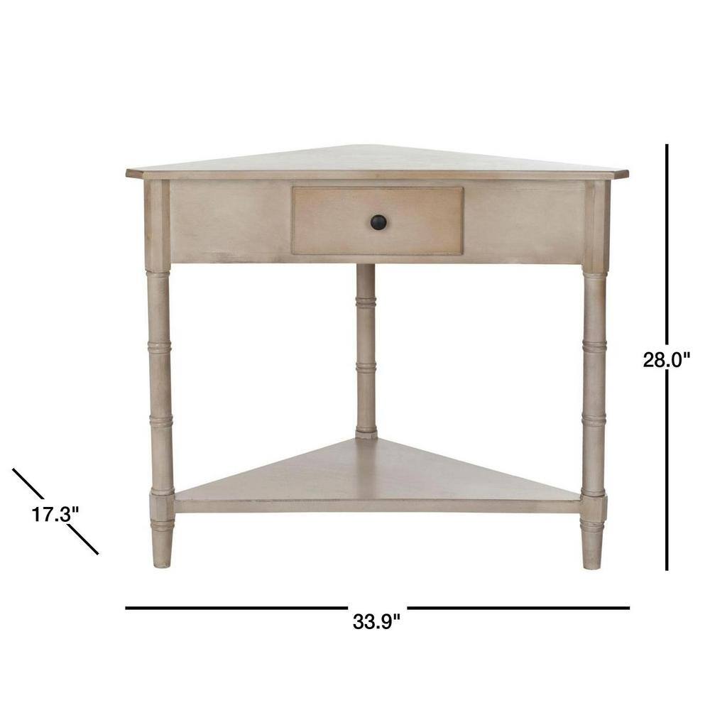 Vintage Gray Triangular Wood Corner Desk with Storage