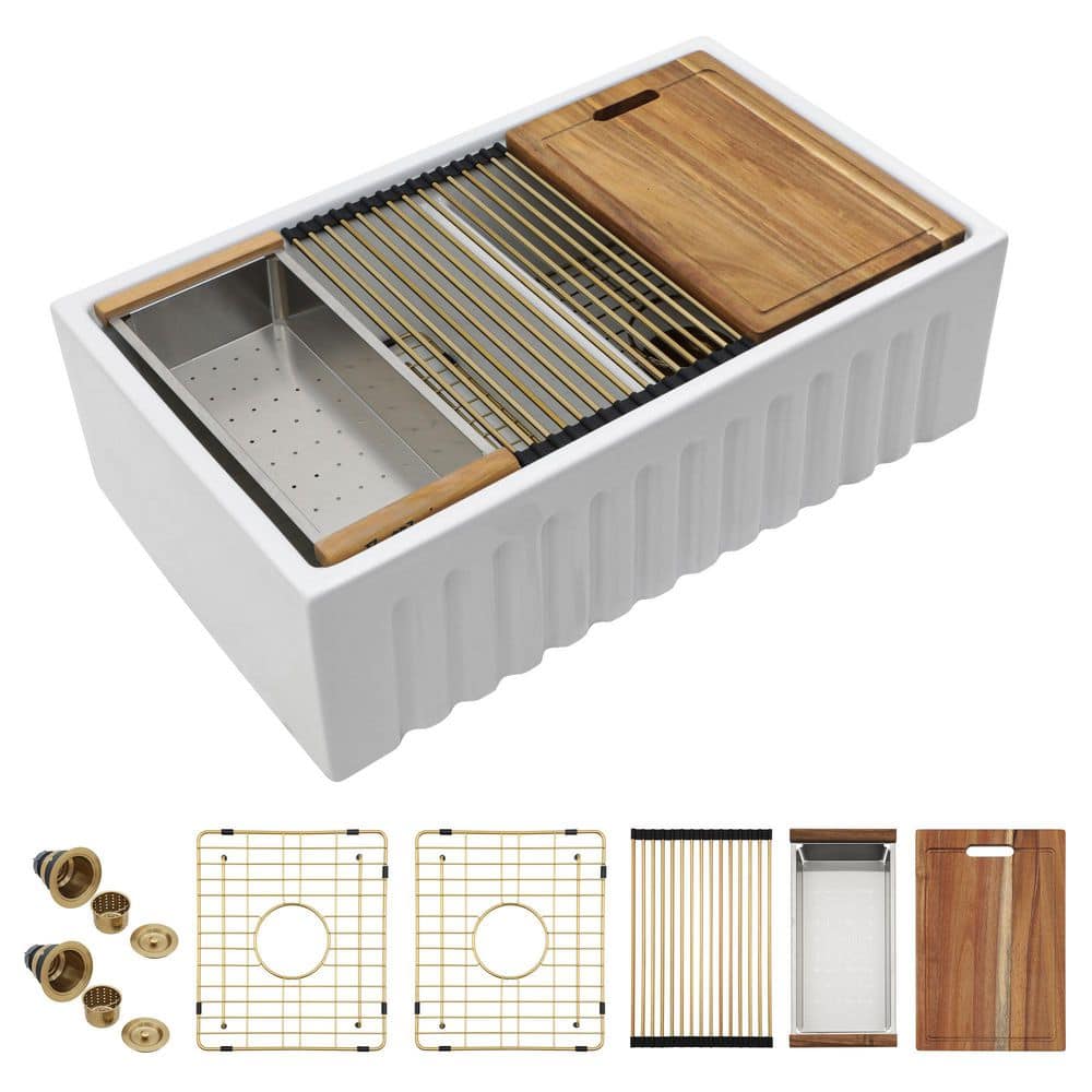 33 in. Apron Front Fireclay 50/50 Double Bowl Farmhouse Workstation Kitchen Sink, White Ceramic Basin price history on PriceWatchPro
