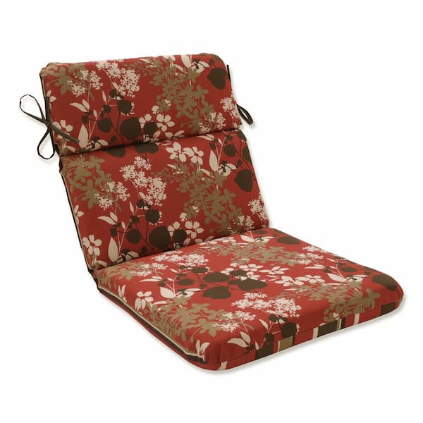Pillow Perfect Reversible Floral Stripe 21 in W x 3 in H Deep Seat, 1-Piece Chair Cushion with Round Corners in Brown/Red Monserrat