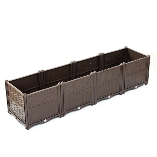 Unbranded 62.8 in. W Brown PET Rectangular Outdoor Raised Planter Box, Garden Bed Planter Grow Box for Vegetables, Herbs, Flowers
