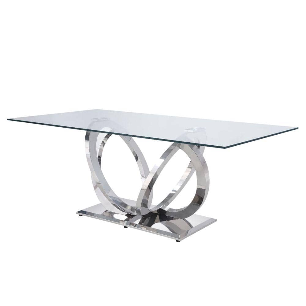 Finley Rectangular Clear Glass Dining Table with Mirrored Silver Base