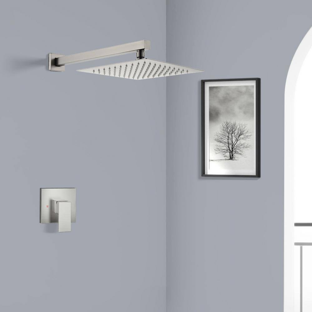 Brushed Nickel Square Rain Shower Head with Single Lever Handle