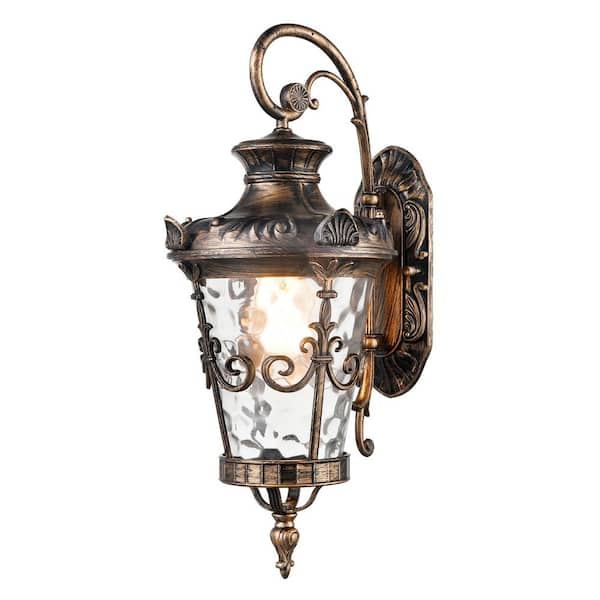 CLAXY 22.96 in. Gold Outdoor Hardwired Lantern Wall Sconce with No Bulbs Included
