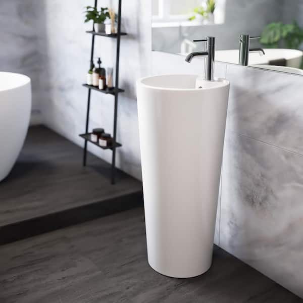 Swiss Madison Monaco Ceramic Circular Basin Pedestal Sink in White Bundle