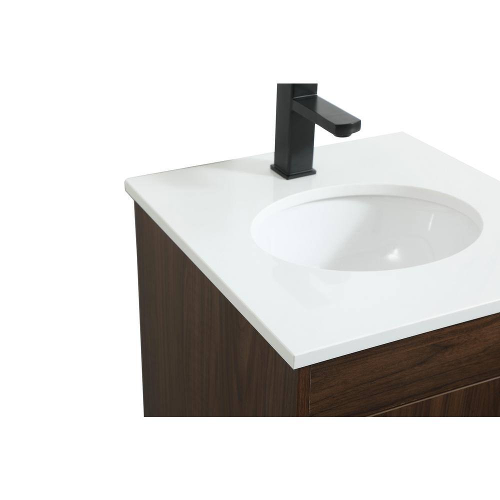 Walnut Brown Single Bathroom Vanity with Ivory Quartz Top