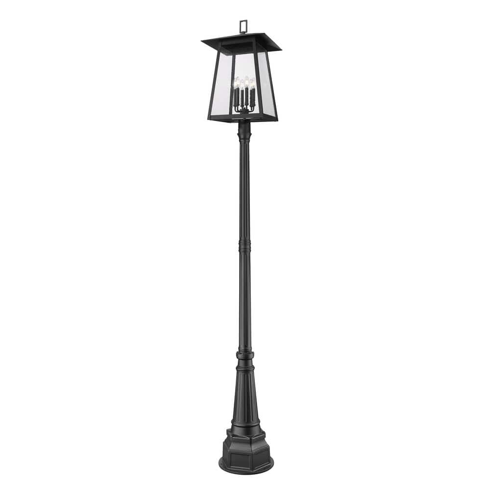 Rainer 6-Light Black Aluminum Hardwired Outdoor Marine Grade Post Light Set