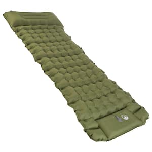 Twin Inflatable 77in L x 27 in W - Sleeping Pad for Camping with Carrying Case and built-in Foot Pump (Olive) (1-Pack)