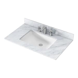 37 in. W x 22 in. D Natural Marble White Rectangular Single Sink Bathroom Vanity Top in Carrara White