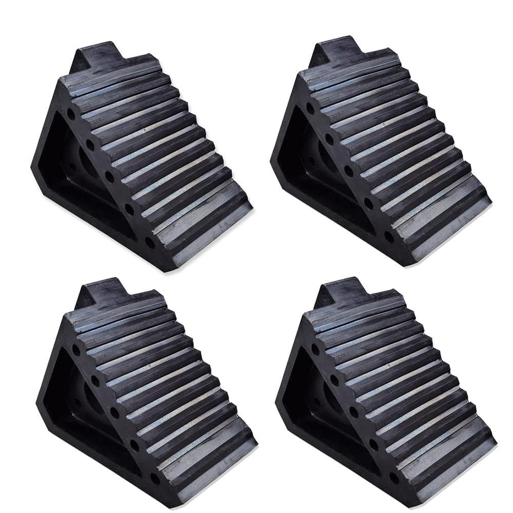8 x 4 x 6 4-Pack Solid Rubber Car Stoppers, Heavy Duty Wheel Chocks 