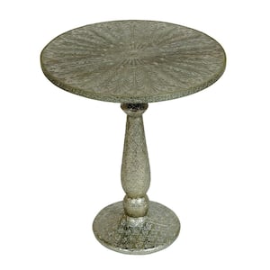 Sagle 20 in. Silver Embossed Round Metal Accent Table