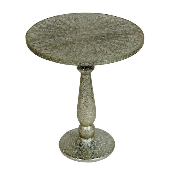 Noble House Sagle 20 in. Silver Embossed Round Metal Accent Table