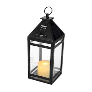 Black Indoor/Outdoor Solar Flickering Candle Lantern Vintage Classic Warm Light Design
