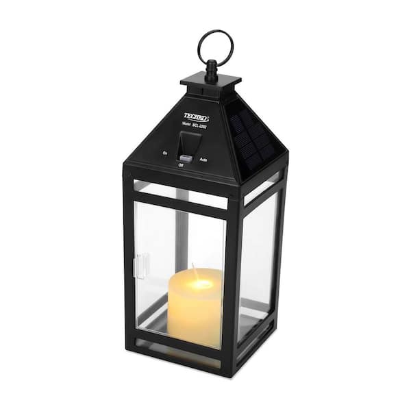45 Lumens Solar Outdoor Black Classic Sconce Lantern Integrated LED Flickering Candle