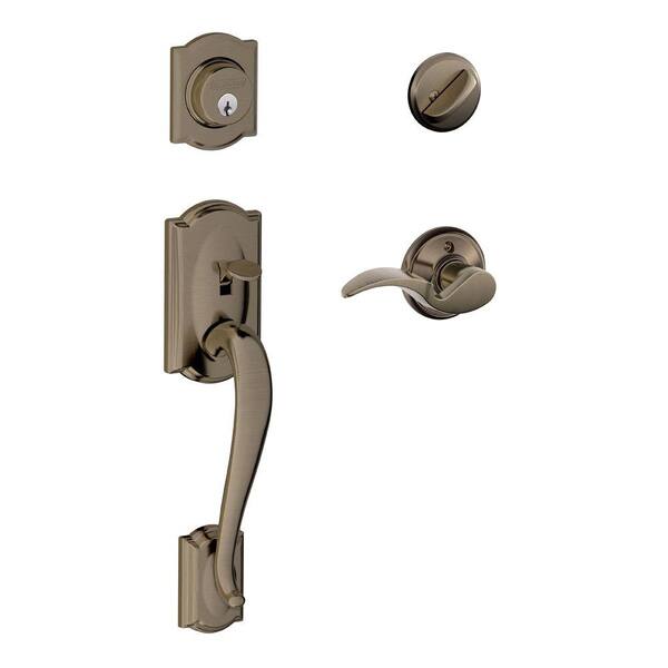 Schlage Camelot Antique Pewter Single Cylinder Deadbolt with Right Handed Avanti Lever Door Handleset