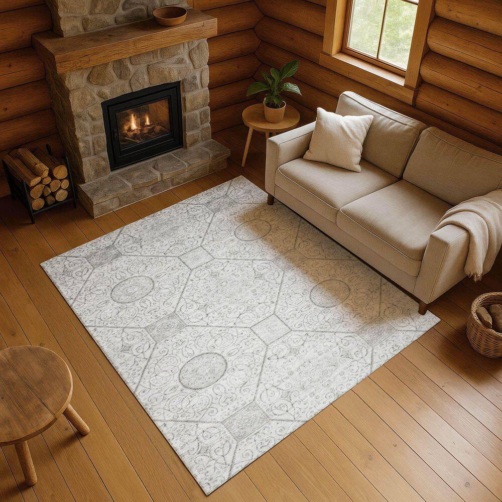 Mayfield Premium Machine Washable Abstract AMF1748 Silver 9 ft. x 12 ft. Area Rug price history on PriceWatchPro