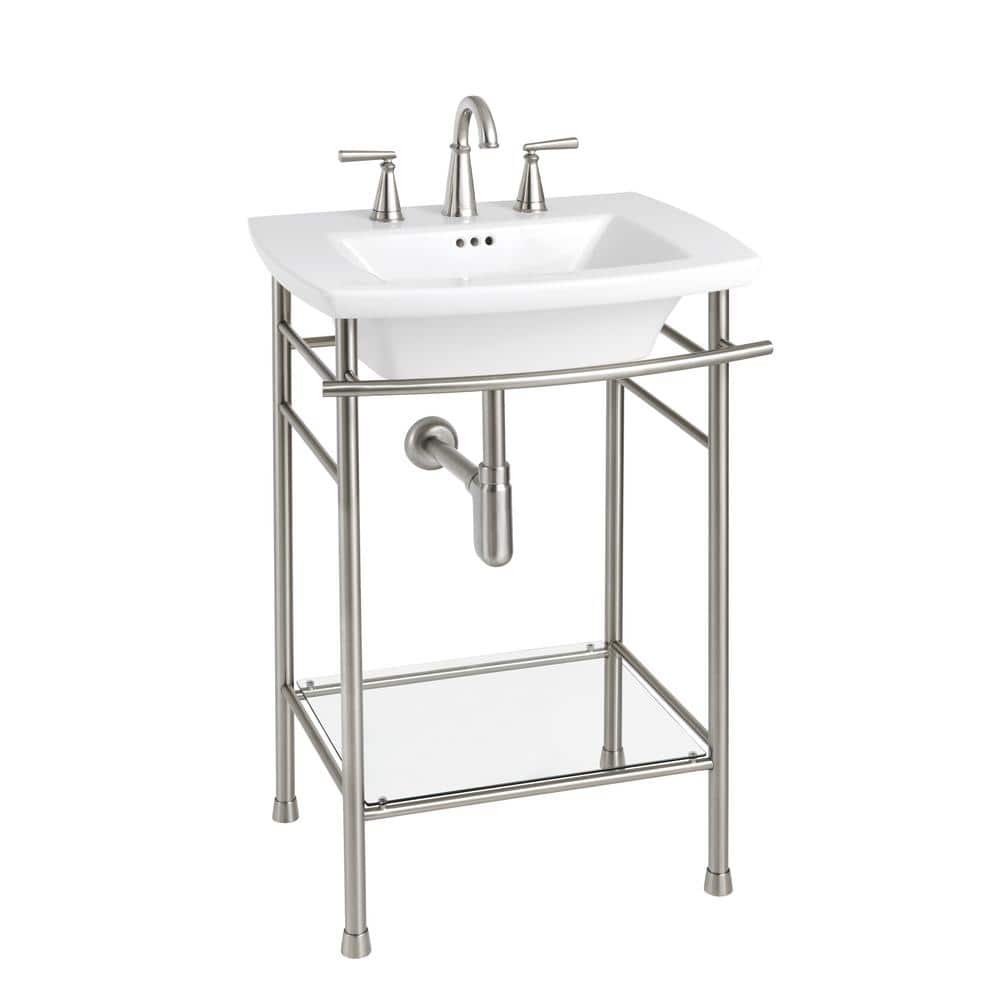 Edgemere Brushed Nickel Metal Console Table Legs with Glass Shelf