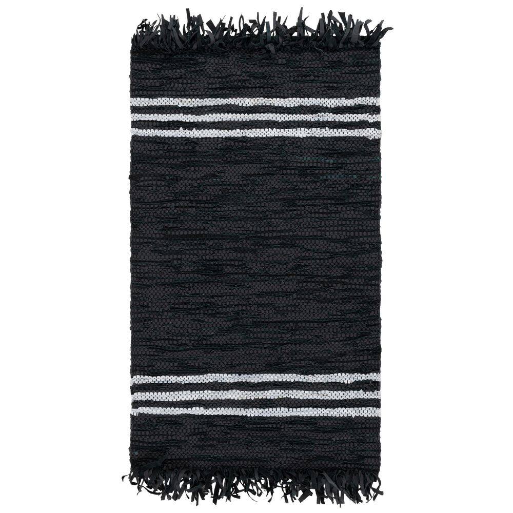 Vintage Leather 4 ft. x 6 ft. Black/Ivory Striped Border Area Rug price history on PriceWatchPro