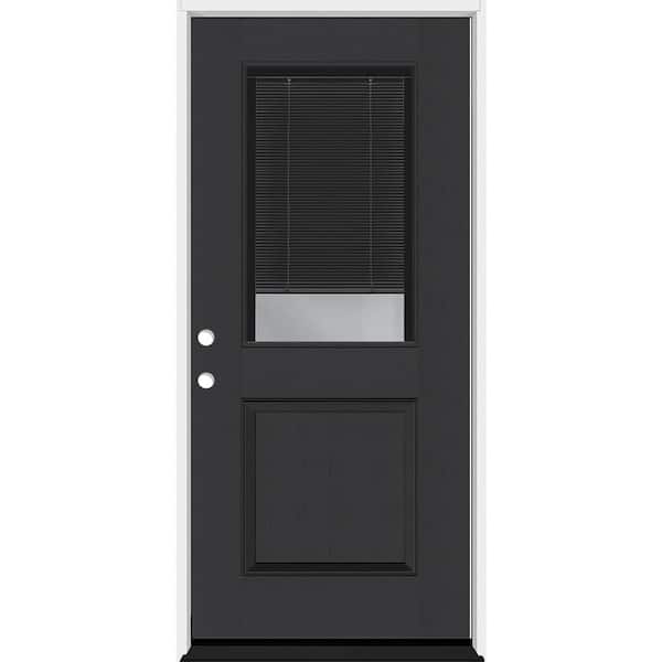 Legacy 32 in. x 80 in. 1/2 Lite Clear Glass Noir Miniblind RHIS Black Finish Fiberglass Prehung Door w/4-9/16 in. Jamb