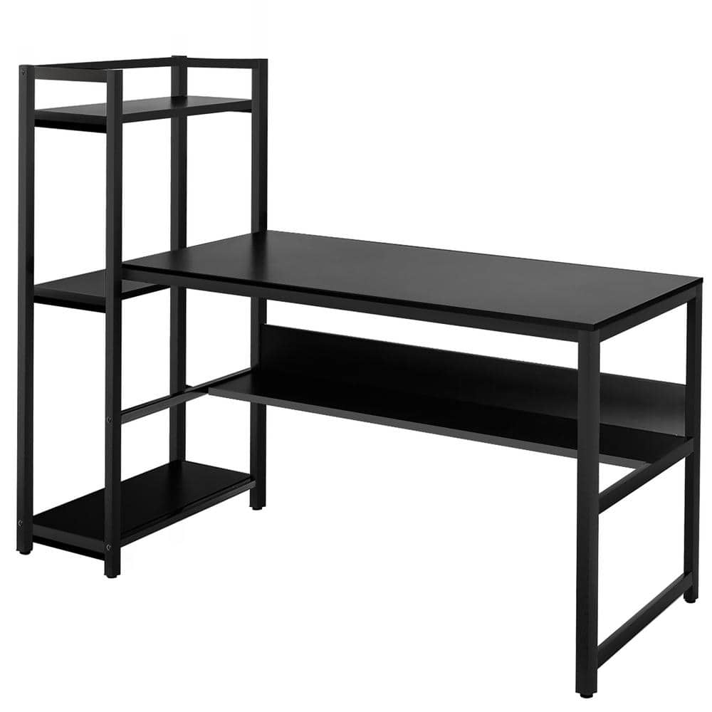 Costway 59 in. Black Computer Desk with 4-tier Storage shelves ...