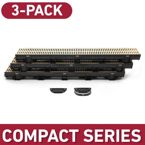 U.S. TRENCH DRAIN Compact Series 5.4 in. W x 3.2 in. D x 39.4 in. L Trench and Channel Drain Kit w/ Sandstone Grate (3-PK : 9.8 ft)